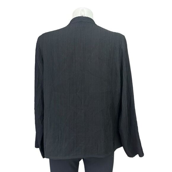 Eileen Fisher Black Pleated Silk Open Front Cardigan Lightweight w/ Pockets sz M - Picture 4 of 10